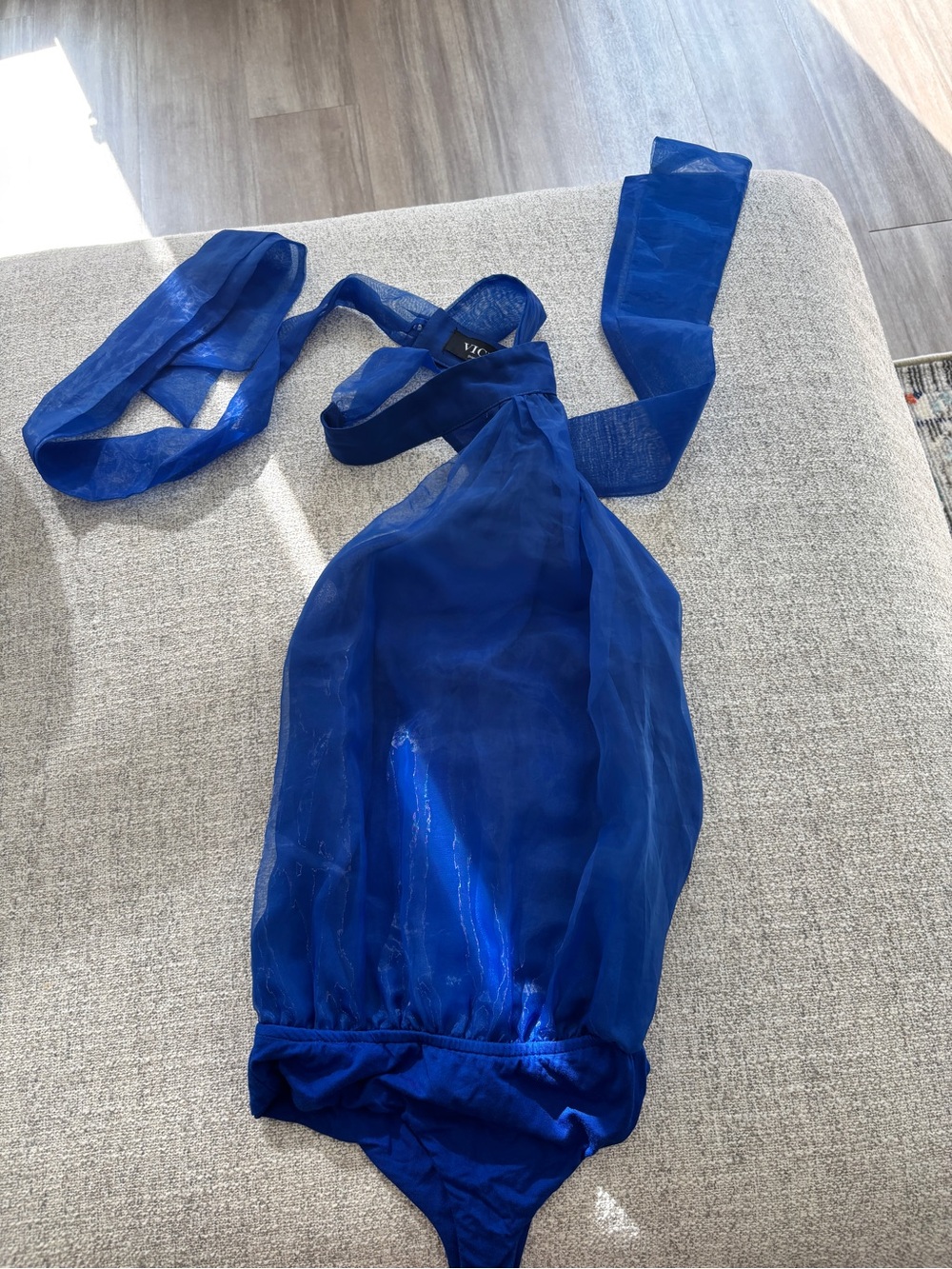 VICI Sheer Cobalt Blue Halter Bodysuit